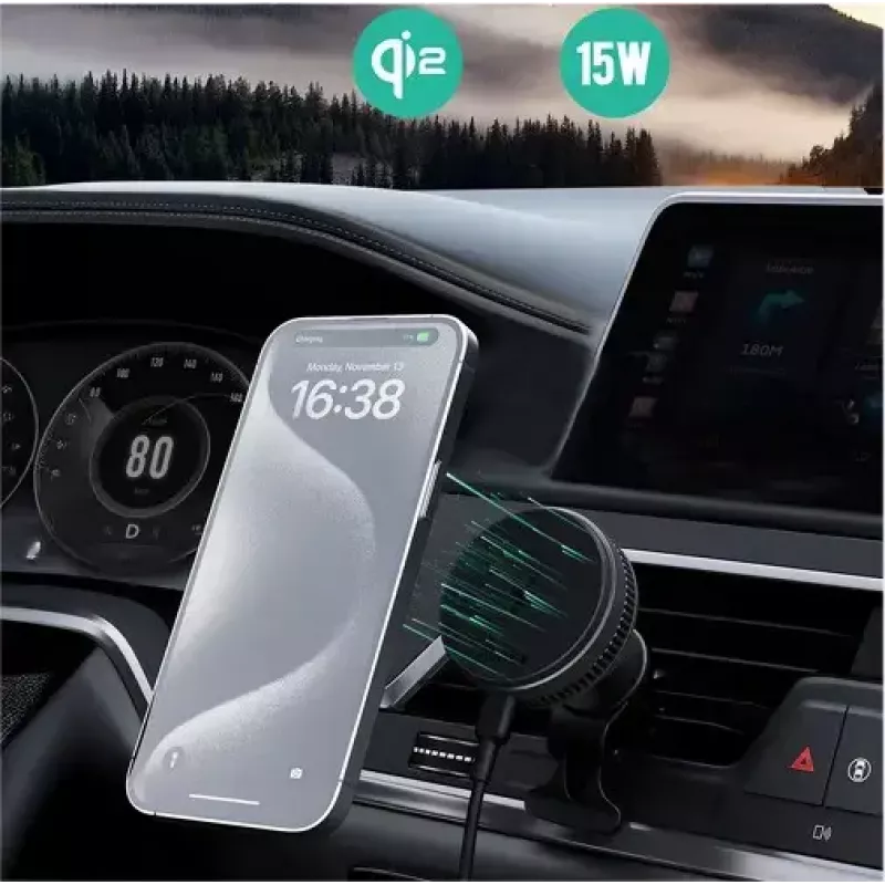 Aukey Mag Fusion Dash Pro HD-MC13A Qi2 15 W langaton autolaturi telineellä ja jäähdytyksellä