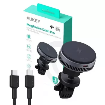 Aukey langaton latausteline HD-MC13A MagSafe-yhteensopiva ilmanvaihtoteline autoon iPhonelle, 15 W langaton lataus