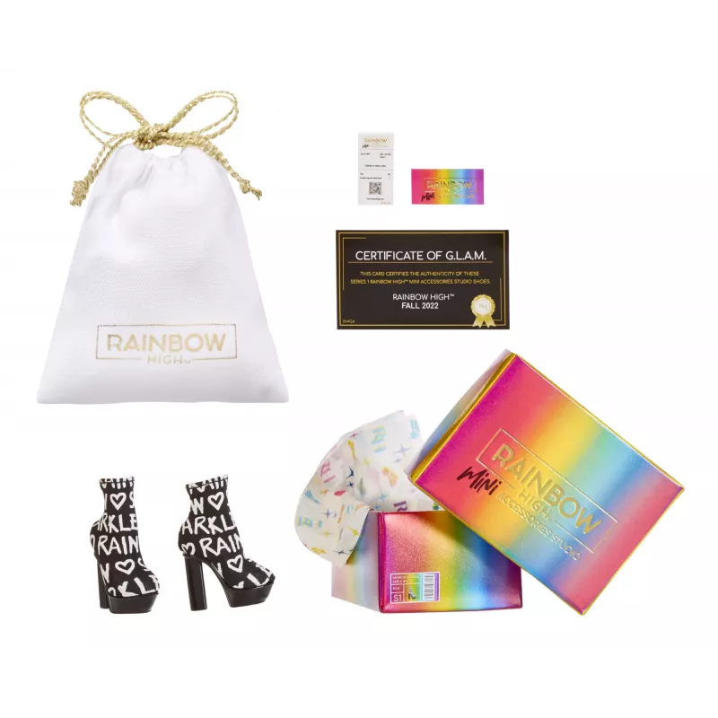Rainbow High Accessories Studio Series 1, S valikoima PDQ-näytössä nukenkenkiä