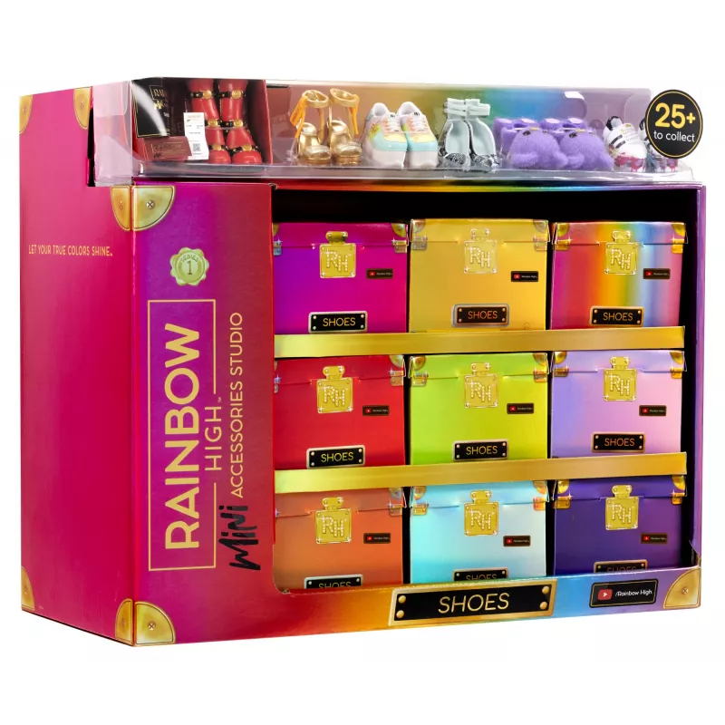 Rainbow High Accessories Studio Series 1, S valikoima PDQ-näytössä nukenkenkiä