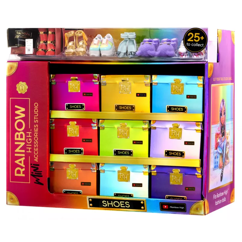 Rainbow High Accessories Studio Series 1, S valikoima PDQ-näytössä nukenkenkiä