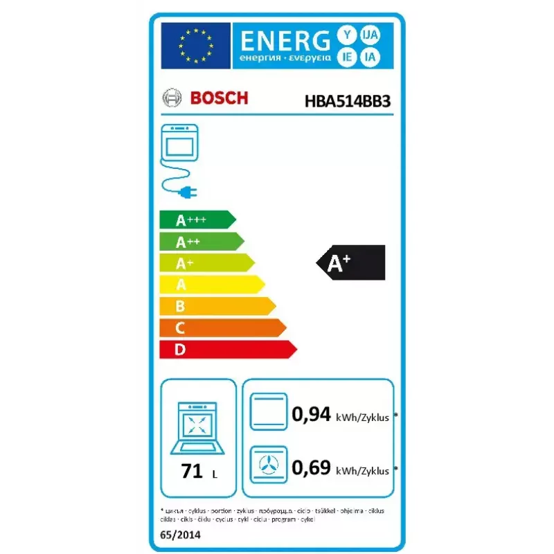 Kalusteisiin asennettava sähköuuni Bosch Serie 4 HBA514BB3 — 71 l, hydrolyyttinen puhdistus, kosketusohjaus, A+