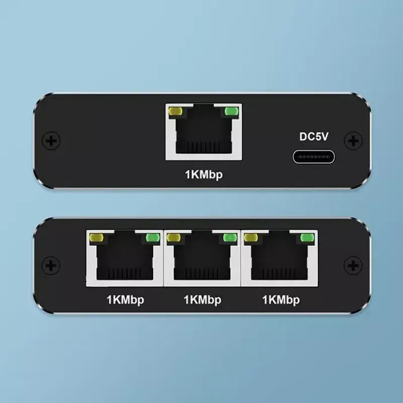 Ethernet-jakaja QOLTEC 52294 1x3 RJ45 USB-C-virtatulolla
