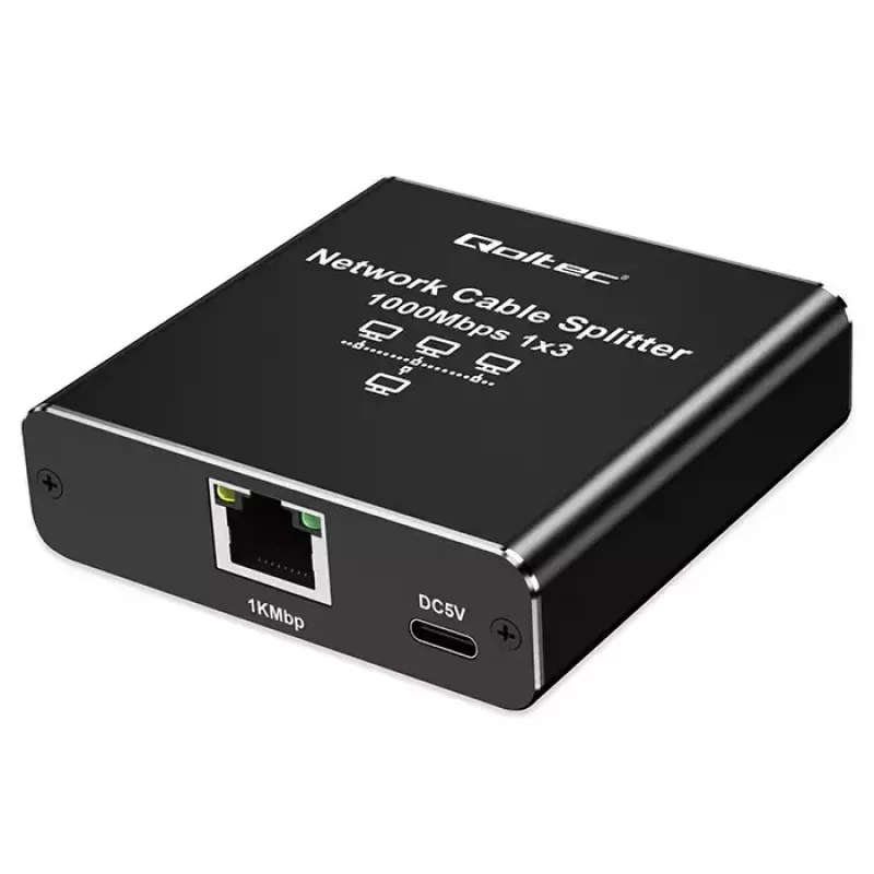 Ethernet-jakaja QOLTEC 52294 1x3 RJ45 USB-C-virtatulolla