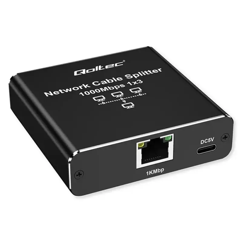 Ethernet-jakaja QOLTEC 52294 1x3 RJ45 USB-C-virtatulolla