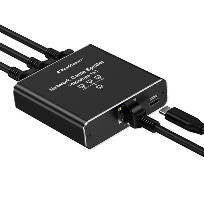 Ethernet-jakaja QOLTEC 52294 1x3 RJ45 USB-C-virtatulolla