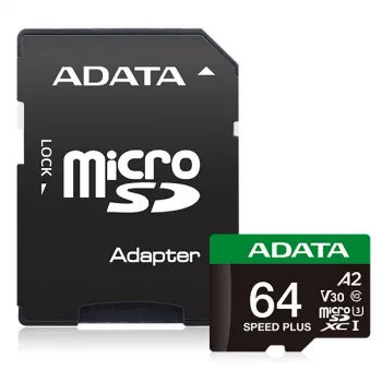MicroSDXC-kortti ADATA Speed Plus 64 GB UHS Class 3 malli UD64GUI3V30A2SP-RA1