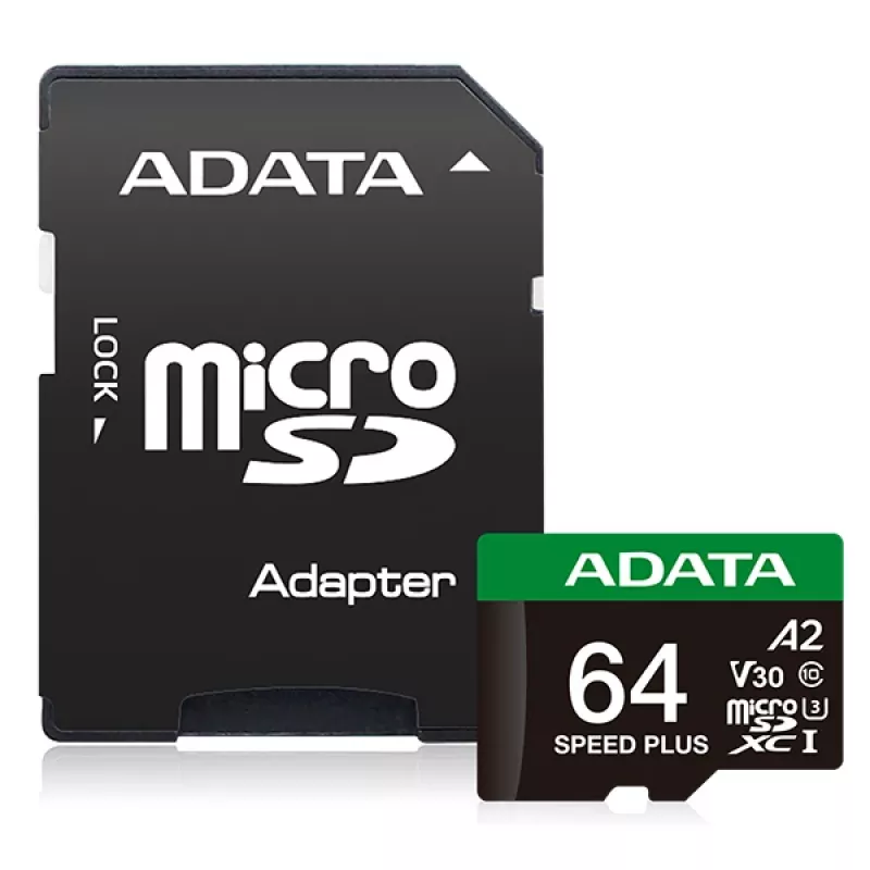 MicroSDXC-kortti ADATA Speed Plus 64 GB UHS Class 3 malli UD64GUI3V30A2SP-RA1