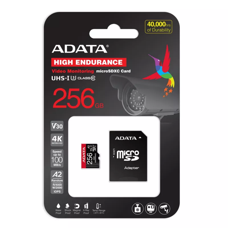 MicroSDXC-muistikortti ADATA 256 GB AUSDX256GUI3V30SHA2-RA1 UHS-I Class 10 V30 (luku 100 MB/s, kirjoitus 80 MB/s) SD-adapterilla