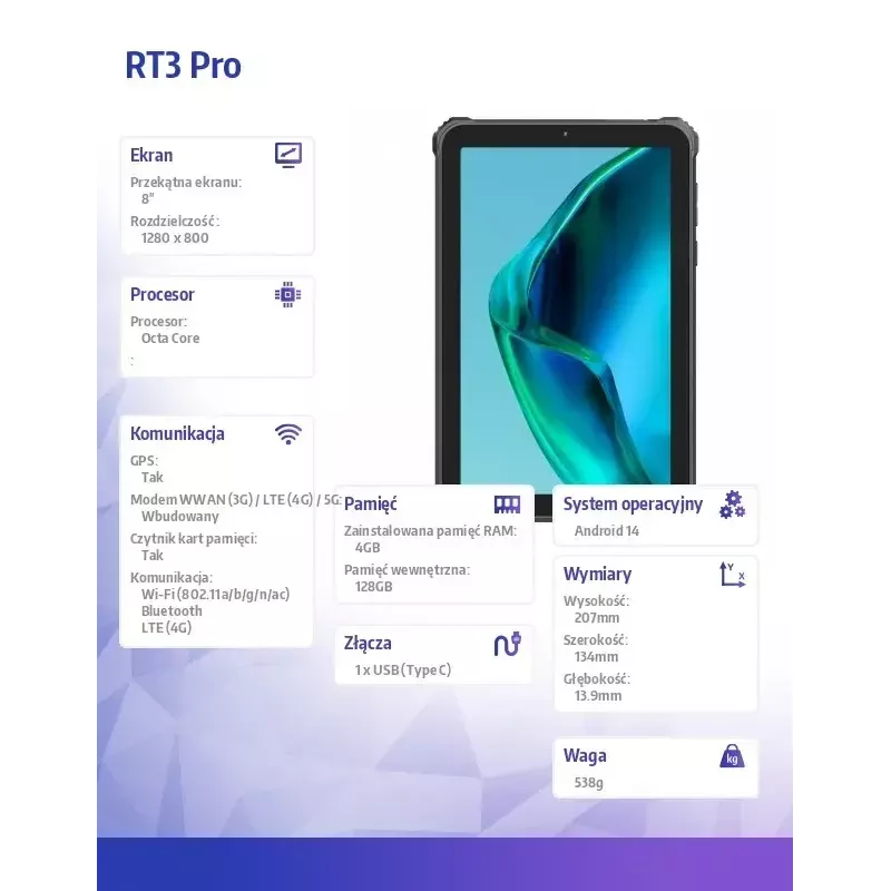 Oukitel RT3 Pro 4G 8 tuuman kestävä tabletti, 4 Gt RAM, 128 Gt, vihreä