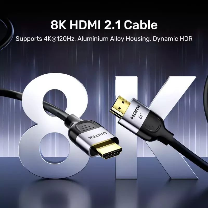 HDMI-kaapeli UNITEK C11086GY01-3M 3m 2.1 48 Gbit/s musta harmaa