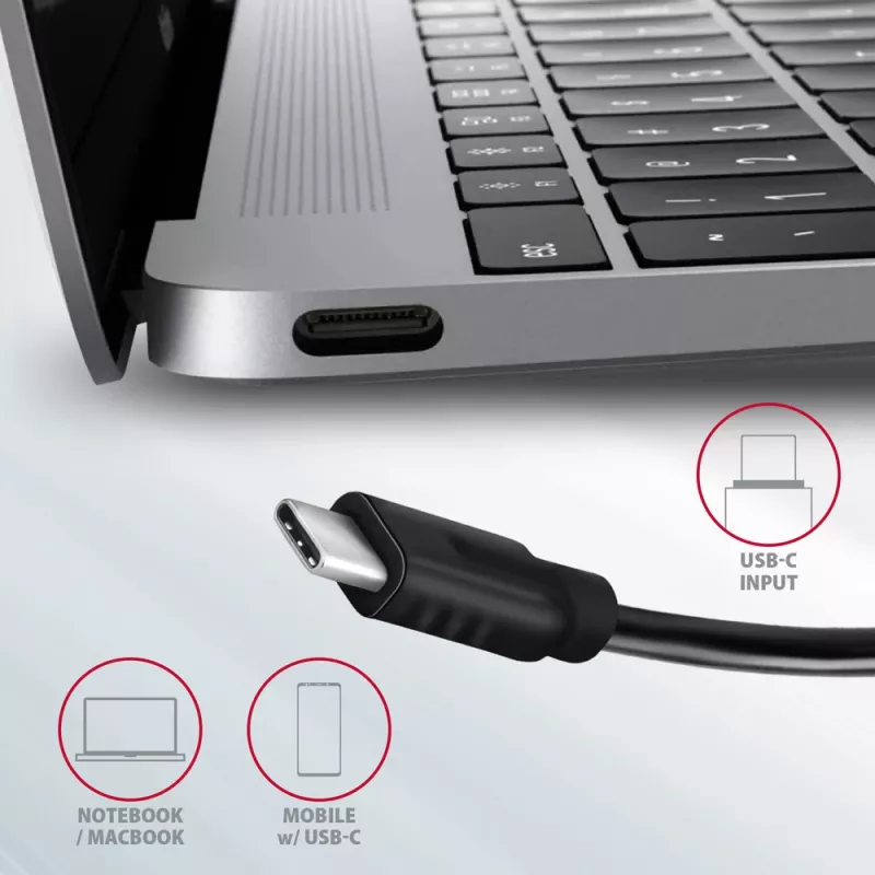Axagon HMC-5G21 USB 10Gbps-keskitin, 2x USB-A, 2x USB-C, HDMI 4k/30Hz, PD 60W, USB-C-kaapeli