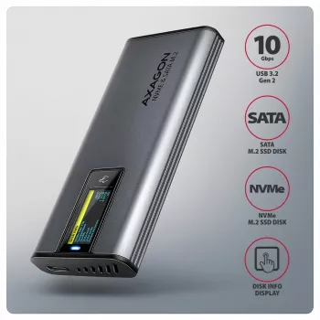 Axagon EEM2-SD2 USB-C 10Gbps - M.2 NVMe & SATA SSD DISPLAY-kotelo