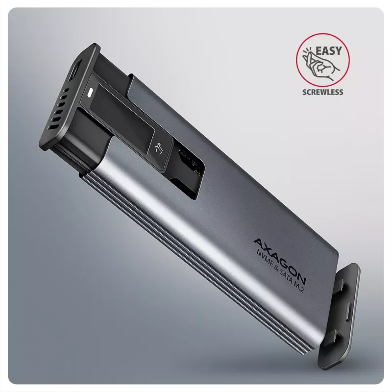 Axagon EEM2-SD2 USB-C 10Gbps - M.2 NVMe & SATA SSD DISPLAY-kotelo