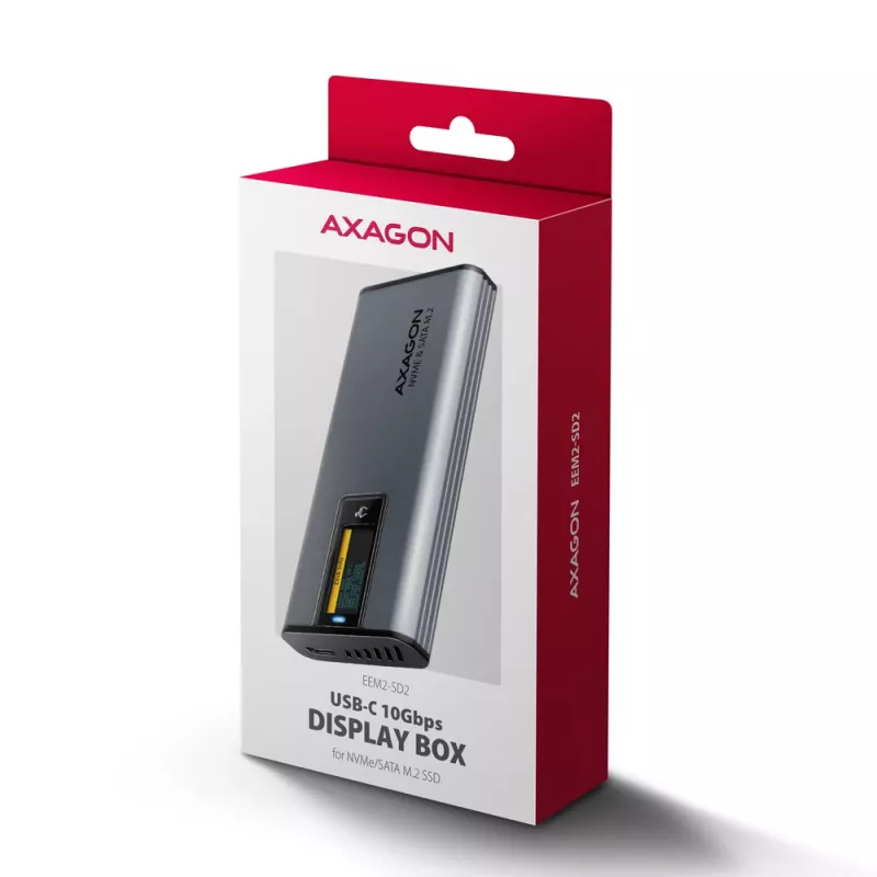 Axagon EEM2-SD2 USB-C 10Gbps - M.2 NVMe & SATA SSD DISPLAY-kotelo