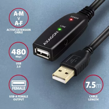 Axagon ADR-207 USB-jatkokaapeli 7,5 m USB 2.0 musta