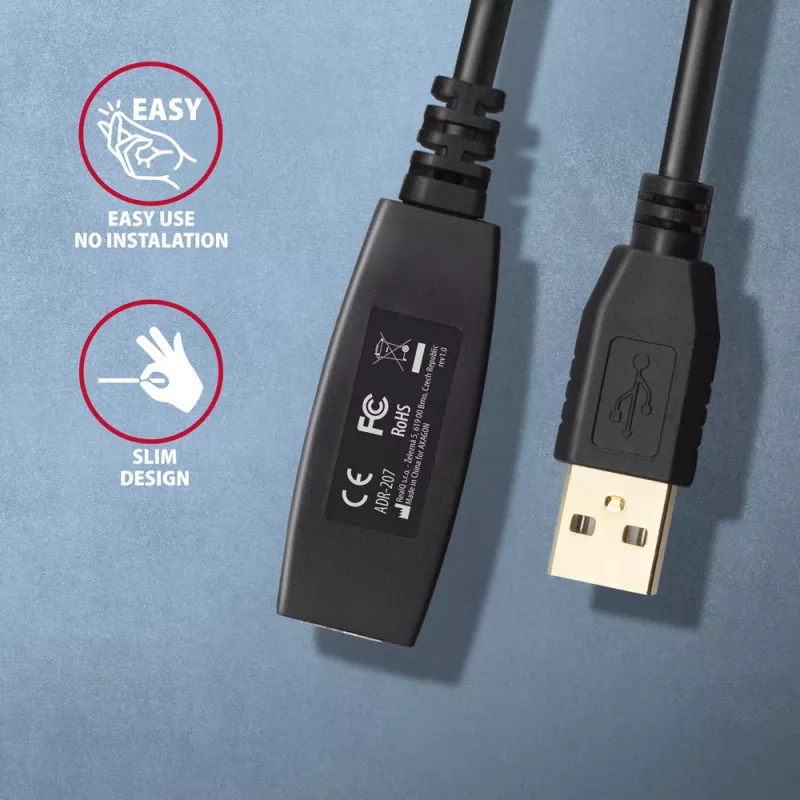 Axagon ADR-207 USB-jatkokaapeli 7,5 m USB 2.0 musta