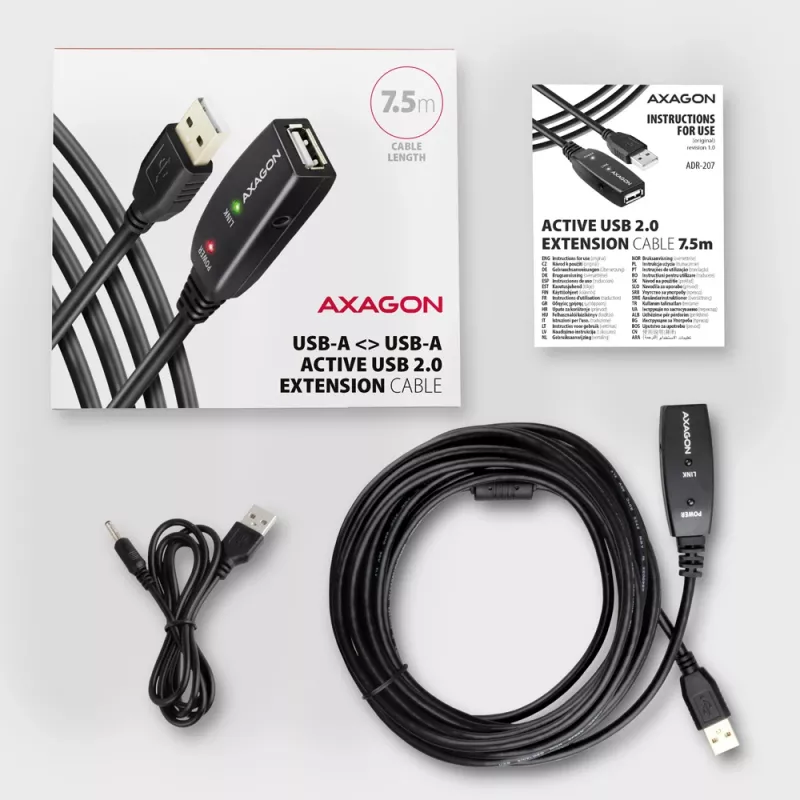 Axagon ADR-207 USB-jatkokaapeli 7,5 m USB 2.0 musta