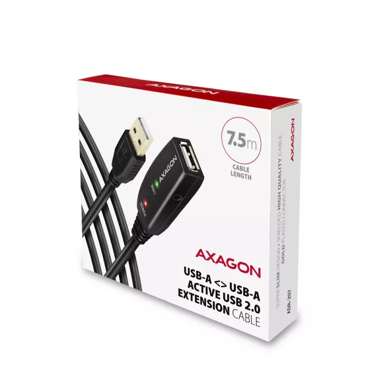 Axagon ADR-207 USB-jatkokaapeli 7,5 m USB 2.0 musta
