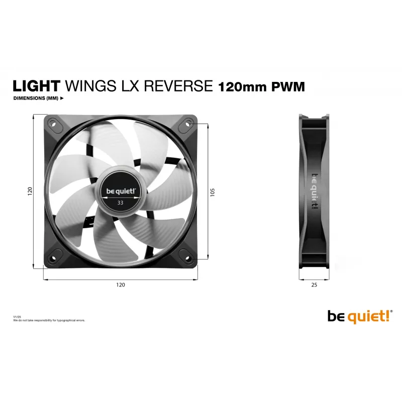 be quiet! Light Wings LX 120 mm PWM Reverse musta tietokonekotelon tuuletin 12 cm 1 kpl