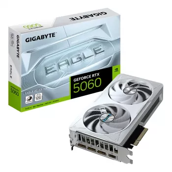 GIGABYTE GeForce RTX 5060 EAGLE OC ICE 8G näytönohjain - 8GB GDDR7, 128bit, PCI-E 5.0, 2550 MHz ydin kellotaajuus, 3 x DisplayPort, 1 x HDMI, GV-N5060EAGLEOC ICE-8GD