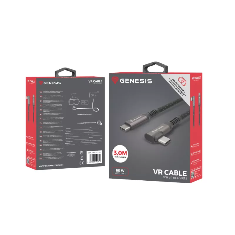 GENESIS NVC-2218 USB-kaapeli USB 3.2 Gen 2 (3.1 Gen 2) 3 m USB C musta, harmaa