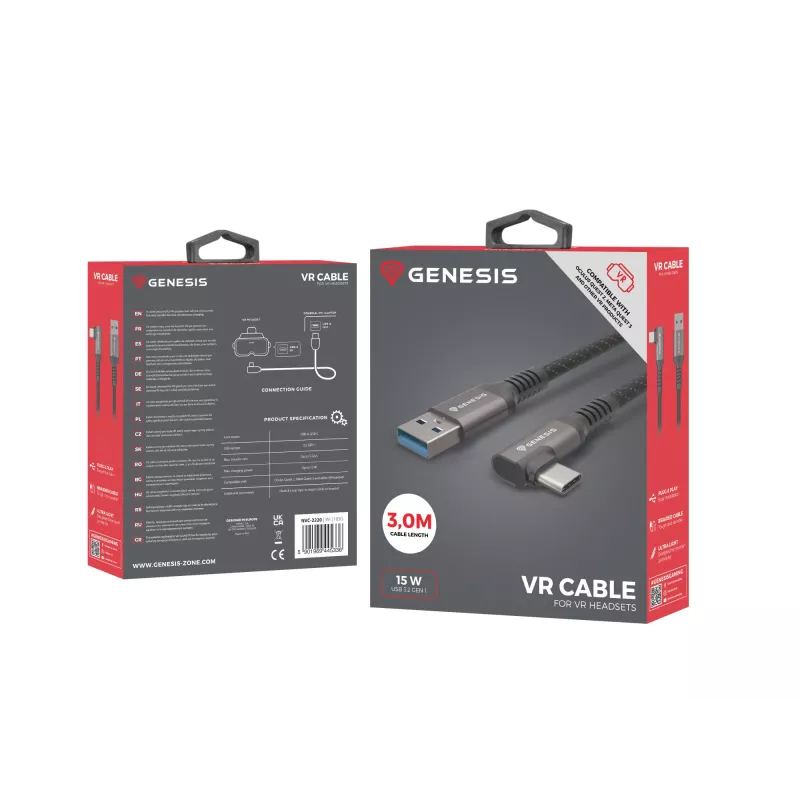 GENESIS NVC-2220 USB-kaapeli USB 3.2 Gen 1 (3.1 Gen 1) 3 m USB A USB C musta, harmaa