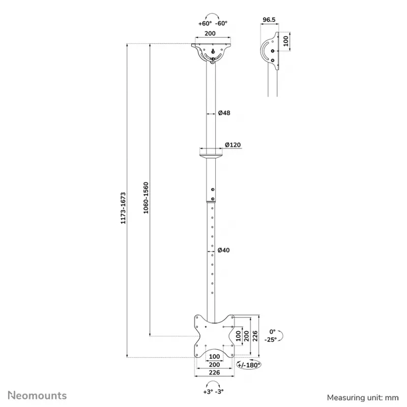 Kattoteline Neomounts CL35-340BL12 enimmäispaino 50 kg 23–42