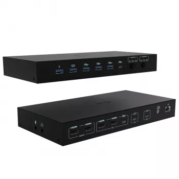 ITEC i-tec USB-C KVM Dock PRO kolmelle isäntälaitteelle, dual-video, 2x Power Delivery (max. 92W), USB 3.2, 10 Gbit/s, Gigabit-Ethernet