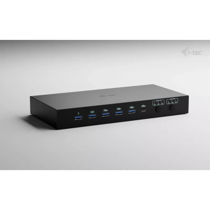 ITEC i-tec USB-C KVM Dock PRO kolmelle isäntälaitteelle, dual-video, 2x Power Delivery (max. 92W), USB 3.2, 10 Gbit/s, Gigabit-Ethernet