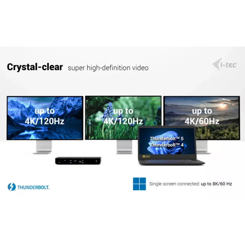 i-tec Thunderbolt4 Triple Display -telakointiasema + Power Delivery 96W