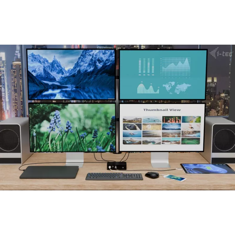 i-tec Thunderbolt5 Quattro Display -telakointiasema, 5x USB, 2,5 GLAN + Power Delivery 140W