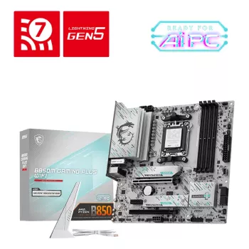 Emolevy MSI B850M GAMING PLUS WIFI — AMD B850, kanta AM5, micro ATX, DDR5, 4x DIMM, 3x M.2, Wi‑Fi 7, 5 Gb LAN
