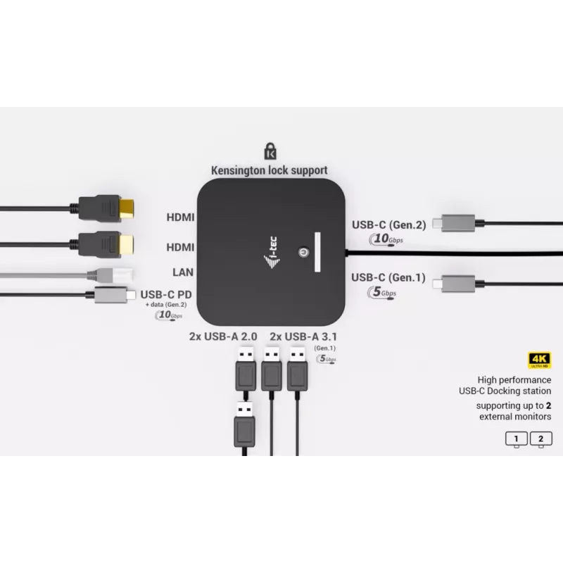 USB-C Dual HDMI adapteri ITEC C31DUALHDMIDPD100 — dual HDMI 4K@60Hz, USB-C Power Delivery 100W