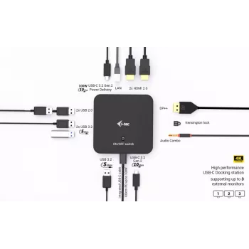 USB-C DisplayPort dual-HDMI-adapteri ITEC C31TRIPLEVIDEODPPRO 4K 60Hz, 100W Power Delivery