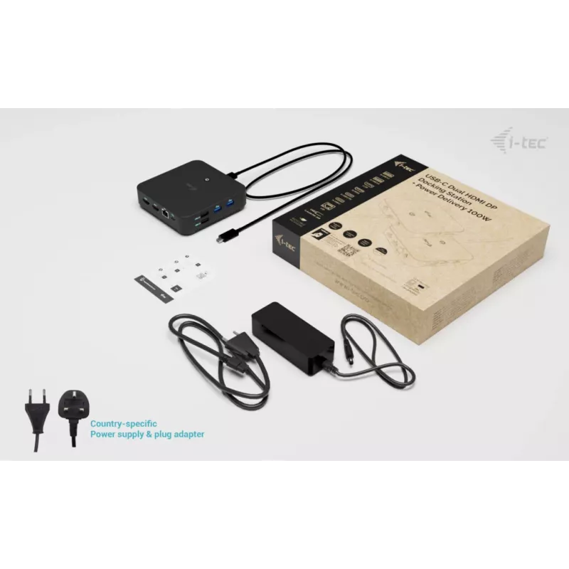 i-tec USB-C DP Dual HDMI telakointiasema Power Delivery 100 W + yleislaturi 100 W