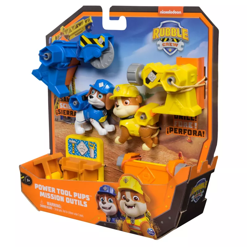 Figuurisetti Usorteret Rubble & Wheeler Power Tool Pups, 2 työkalua ja 2 rakennusosaa, 3 vuodesta alkaen