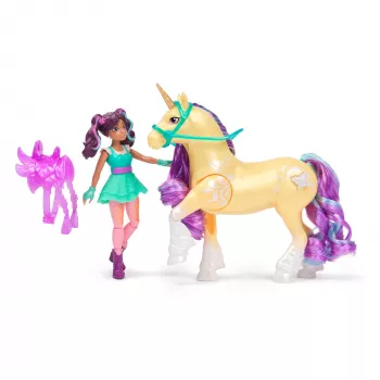 Unicorn Academy, Ava & kasvitaikalehti valotehosteella, 2 ratsastuslisäosaa, nukke- ja yksisarvislelut tytöille 4 vuodesta alkaen