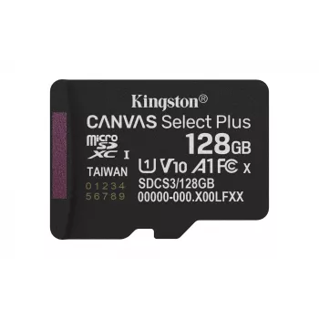 Kingston Technology 128GB micSDXC Canvas Select Plus Gen3 150R A1 yksittäispakkaus ilman adapteria