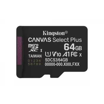 Kingston Technology 64GB micSDXC Canvas Select Plus Gen3 100R A1 yksittäispakkaus ilman adapteria