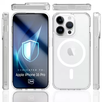 Puhelinkotelo 3MK Armor MagCase iPhone 16 Pro, läpinäkyvä, 16 cm (6,3 tuumaa) näytölle, PC+TPU