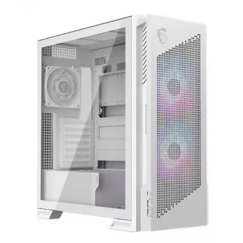 PC-kotelo MSI MPG VELOX 300R AIRFLOW PZ Midi Tower valkoinen — ATX/EATX/MicroATX/Mini-ITX, 1×3,5 tuuman, 4×2,5 tuuman, 2×USB 3.2 Gen1, sivulasiseinä