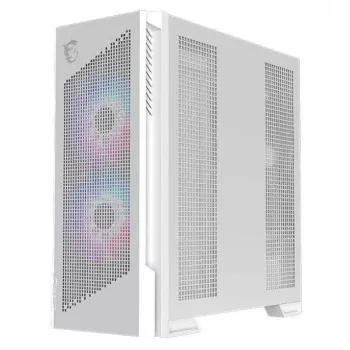 PC-kotelo MSI MPG VELOX 300R AIRFLOW PZ Midi Tower valkoinen — ATX/EATX/MicroATX/Mini-ITX, 1×3,5 tuuman, 4×2,5 tuuman, 2×USB 3.2 Gen1, sivulasiseinä