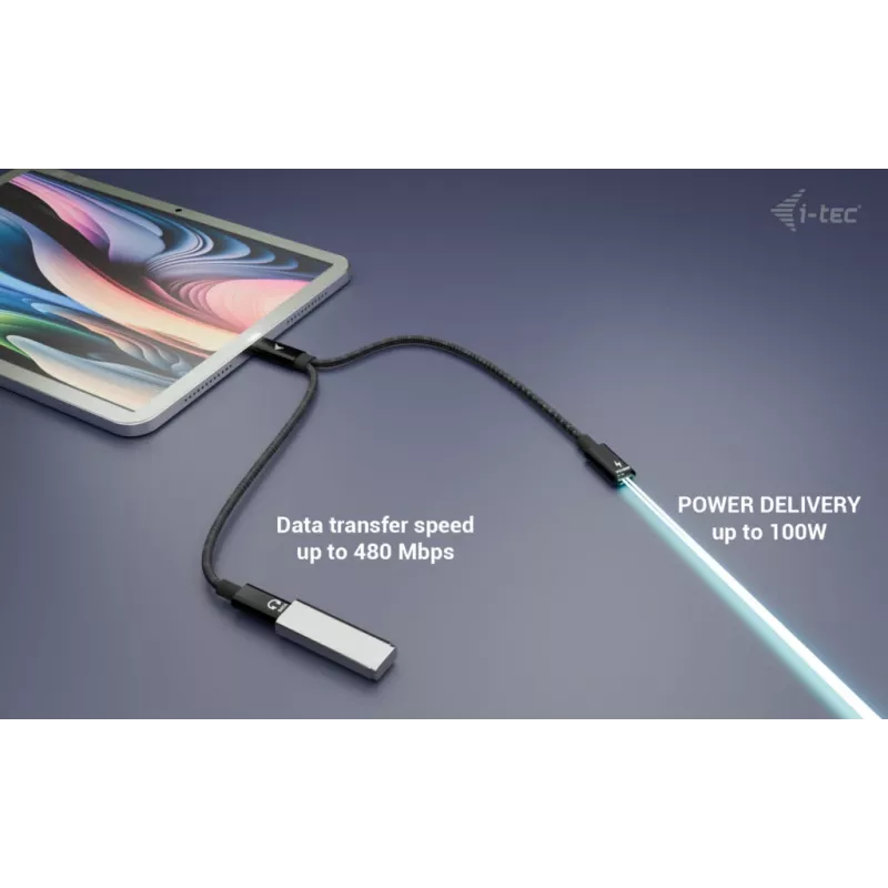 i-tec USB-C-kaapelinsplitteri ääni/data + Power Delivery 100 W