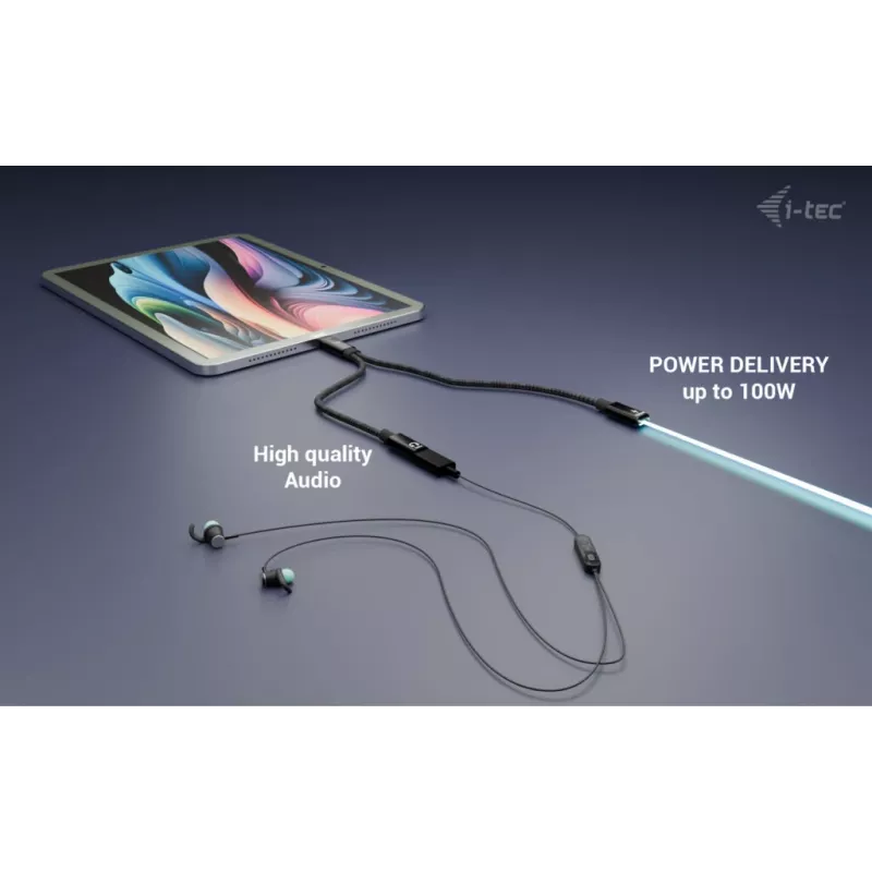 i-tec USB-C-kaapelinsplitteri ääni/data + Power Delivery 100 W