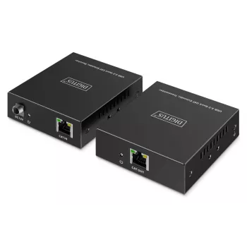 USB 3.2 Gen1 CAT-jatko DIGITUS DA-73121 — 5 Gbit/s, 4 porttia (3× USB-A, 1× USB-C), 100 m, DC-käyttöinen