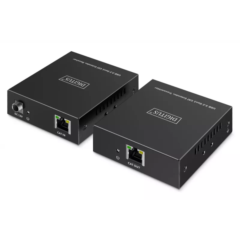 USB 3.2 Gen1 CAT-jatko DIGITUS DA-73121 — 5 Gbit/s, 4 porttia (3× USB-A, 1× USB-C), 100 m, DC-käyttöinen