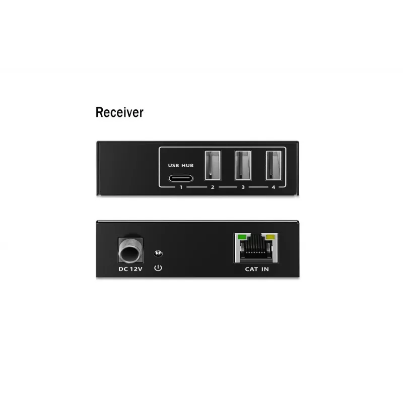 USB 3.2 Gen1 CAT-jatko DIGITUS DA-73121 — 5 Gbit/s, 4 porttia (3× USB-A, 1× USB-C), 100 m, DC-käyttöinen