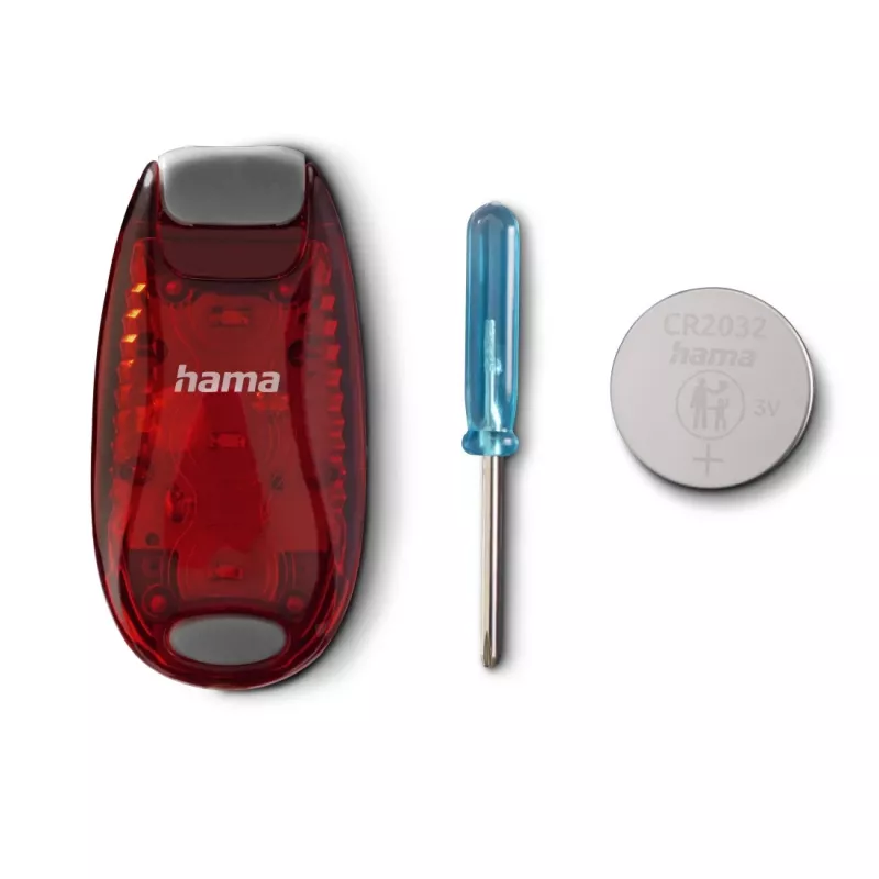 Hama LED-varoitusvalo klipsillä, 2 kpl, 3 valaistustilaa, IP44, CR2032-paristo, musta/punainen