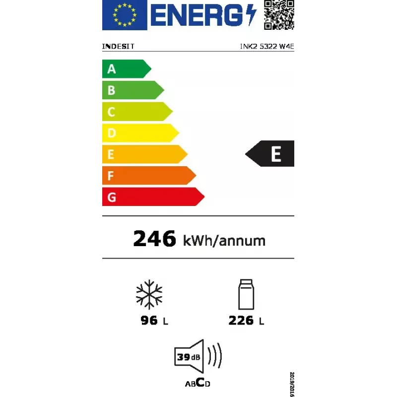 Indesit INK2 5322 W4E jää-pakastinyhdistelmä vapaasti seisova 322 L valkoinen